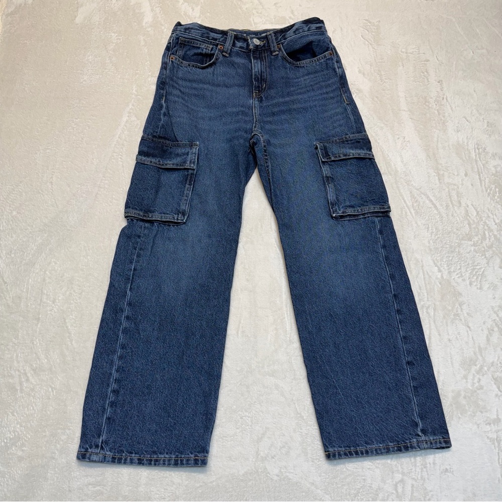 3/27$ Old Navy Kids Blue Cargo Baggy Denim Jeans size 12